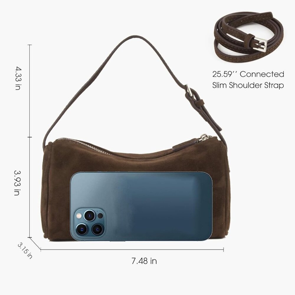 women coffee Suede Leather Small Crossbody Shoulder Bag with Adjustable strap - Picture 3 of 9